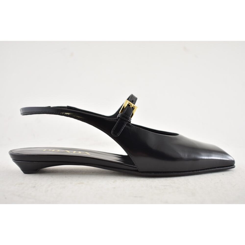 Prada Black Leather Square Toe Mary Jane Slingback Ballerina Ballet Flat 36 - Picture 2 of 16